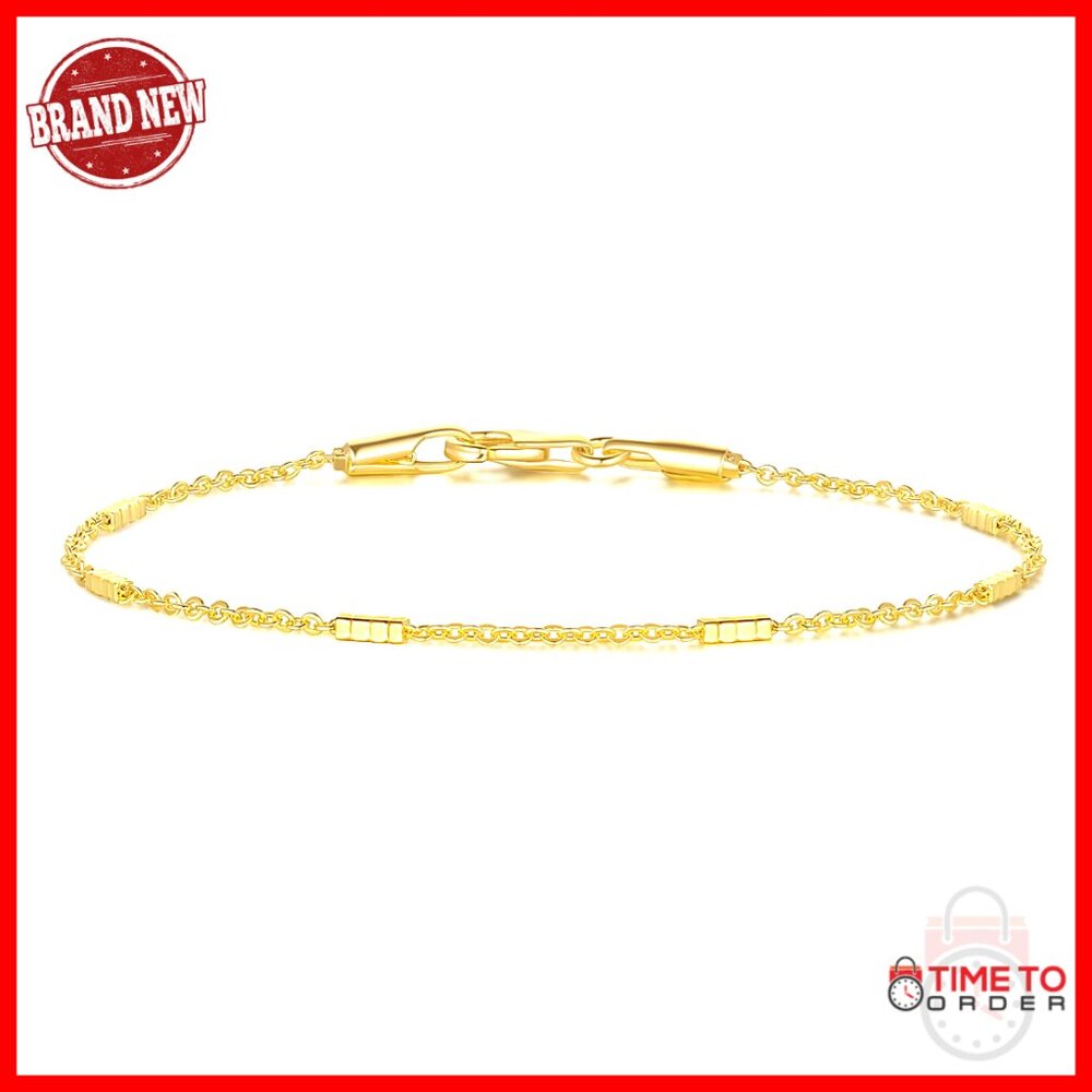 14k Gold Station Chain Bracelet Dainty Layering Minimalist Elegant Unisex
